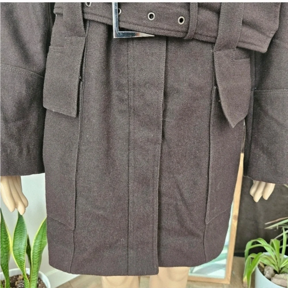 Zara coat size Medium dark chocolate brown wool blend trench belted - Picture 8 of 16